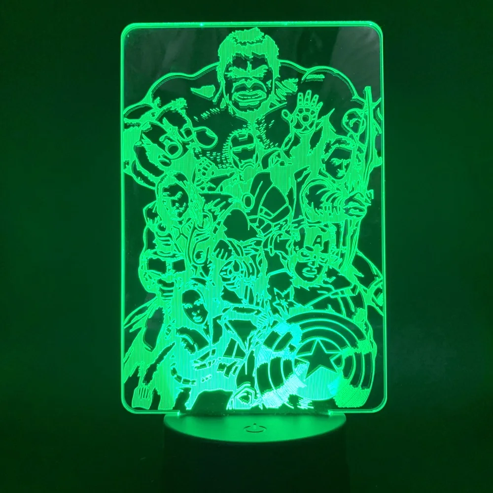 Изменение цвета 3d прикроватная лампа Marvel Мстители Endgame Superheros сборники светодиодный Ночной светильник подарок для украшения спальни