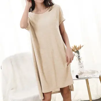 

Casual Knee Length Dress Women's Summer Sundress ZANZEA 2020 Casual Short Sleeve Nightdress Vestidos Female Solid Nightgowns