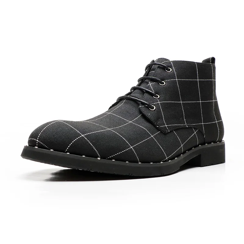 Yomior Autumn Winter Vintage Men Shoes Round Toe Canvas Business Ankle Boots Black Dress Breathable Chelsea Boots Loafers
