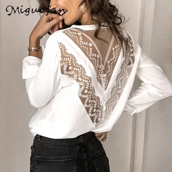 

Miguofan lace hollow white women blouse shirts sexy v neck spring shirts long sleeve 2020 tops female blouse lady blusas crop
