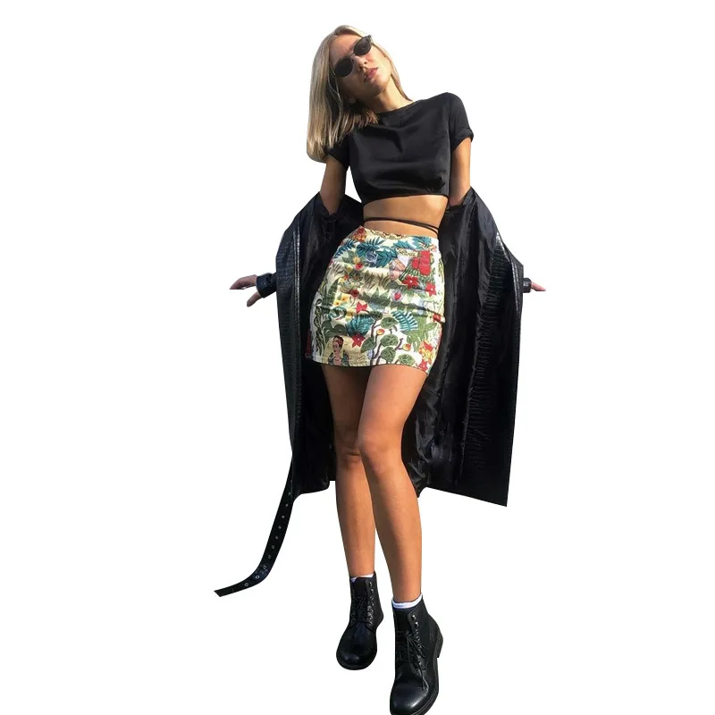 Сексуальные мини-юбки с цветочным принтом, летняя юбка-карандаш с высокой талией, пляжные юбки, дизайнерские трапециевидные винтажные Облегающие юбки Jupe Femme