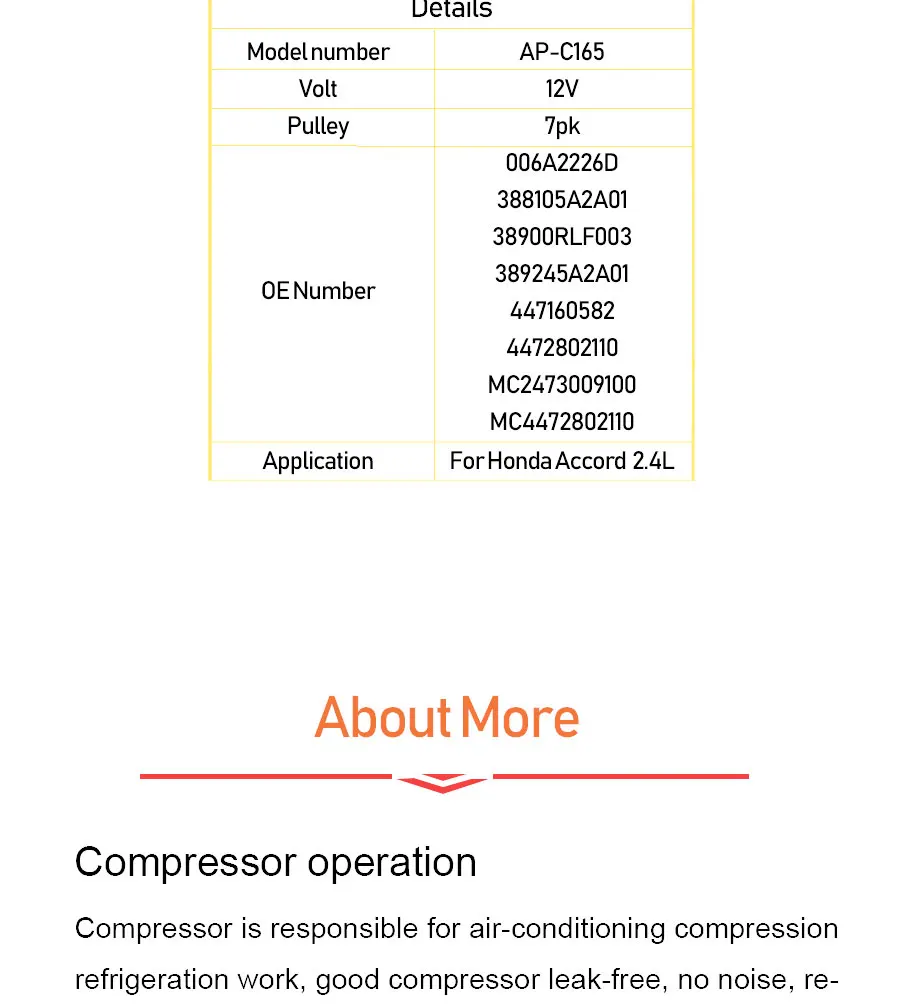 Для компрессора автомобильного кондиционера Honda Accord 2.4L 006A2226D 388105A2A01 38810-5A2-A01 4472802110 MC247300-9100