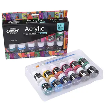 

12x25mL Heavy Body Colors With Brush Pen Rich Pigments Acrylic Paint Set for Painting Canvas Crafts Gift For Adult Kids Beginner