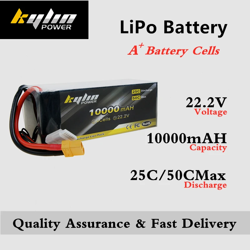 

Lipo battery 6S 22.2V 10000mAH 25C/50C Max High rate Plant Protection UAV Helicopter RC Drones large capacity Lithium Battery