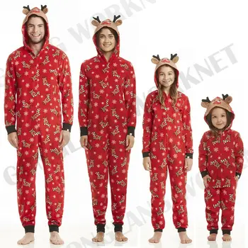 

2019 New Fashion Christmas Family Matching Zip Pajamas Adult Women Kids Baby Sleepwear Set Plus
