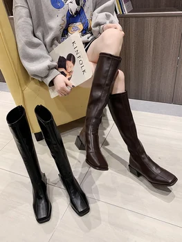 

Knee-length boots women's autumn 2020 new Korean style wild fashion casual thick heel long barrel knight boots women