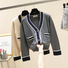 MUMUZI 2020 new spring hit color matching sweater cardigan knitted jacket female short design v neck knitwear england style