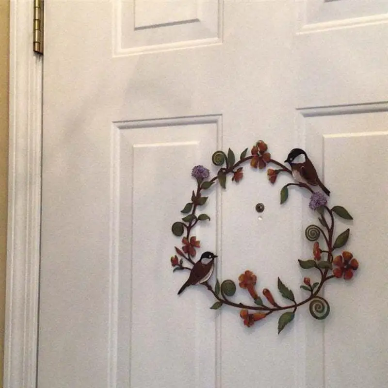 Flowers Wreath Wall Art Bird Garland Metal Hanging Wreath for Door Wall Farmhouse Decoration