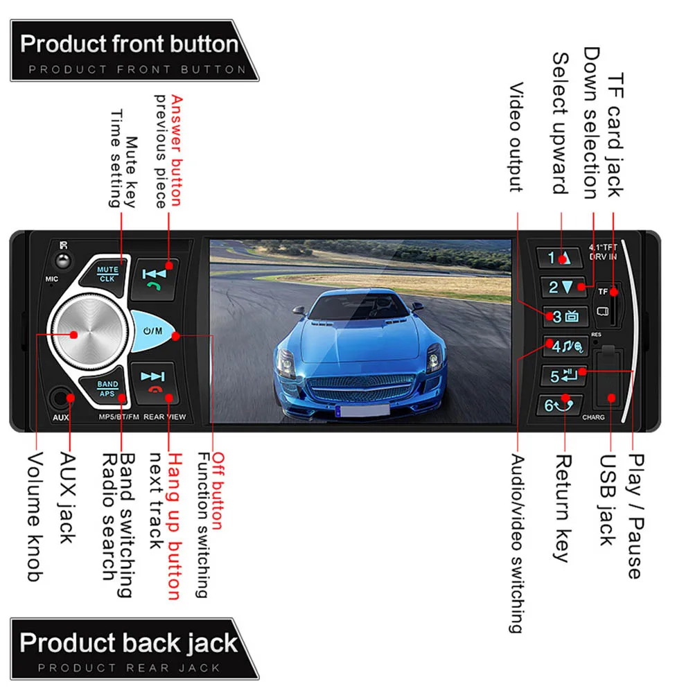 4," дюймовый автомобильный аудио Bluetooth Handsfree автомобильный Радио HD большой экран USB/AUX рулевое колесо управление воспроизведение видео Авторадио