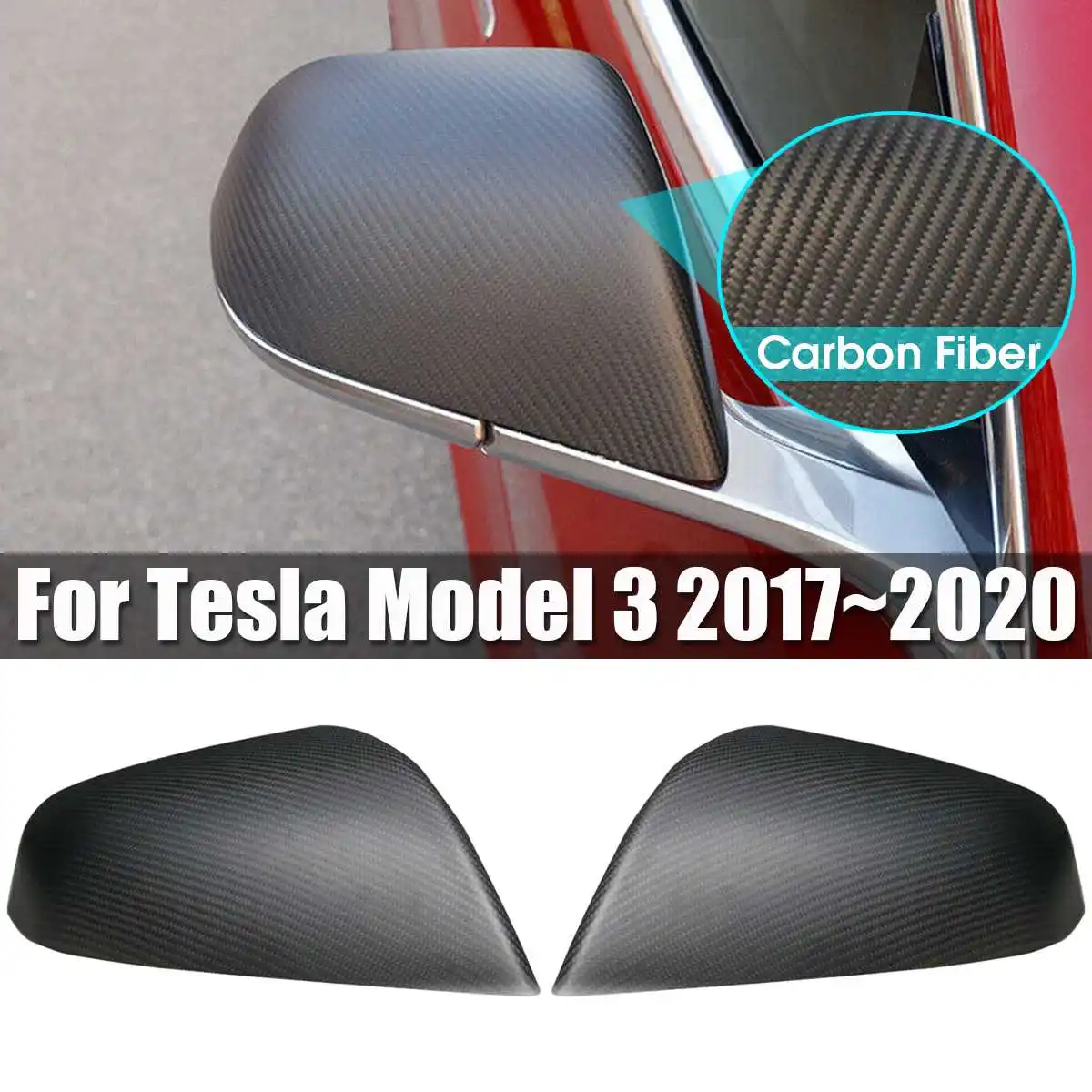 

1 Pair Matte Car Side Rearview Mirror Cover Trim For Tesla Model 3 2017-2020 Real Carbon Fiber 2pcs Glossy & Matte
