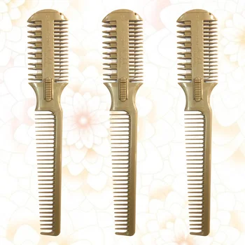 

3pcs Haircut Comb Dual Side Cutting Scissors Hair Cutter Comb Hair Trimming Tools for Home Salon (Golden)