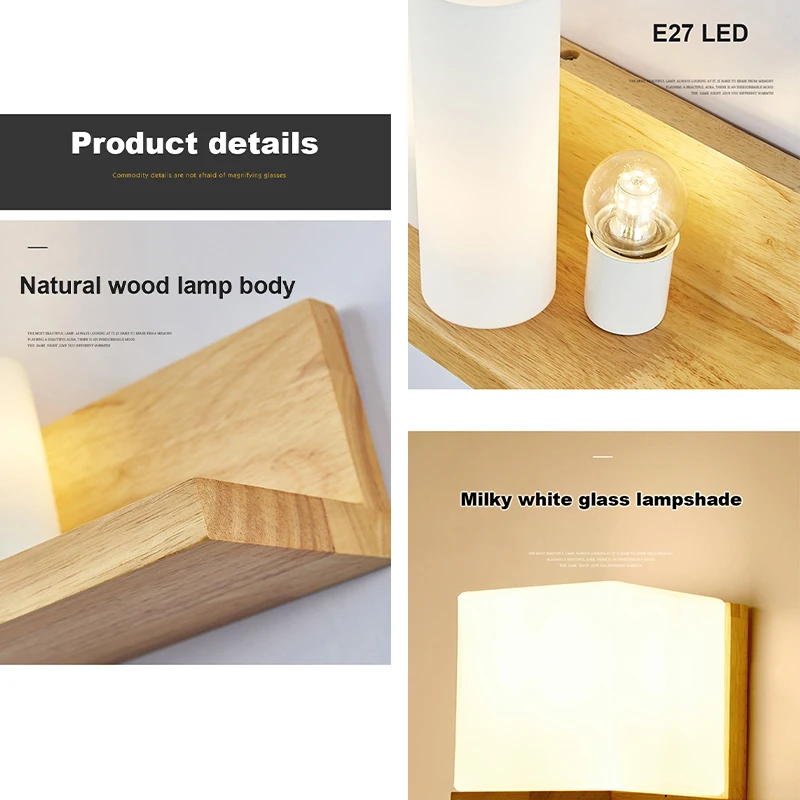 Nordic E27 LED wall lamp modern wood glass sconces lights indoor lighting home decor bedroom living room kitchen decoration