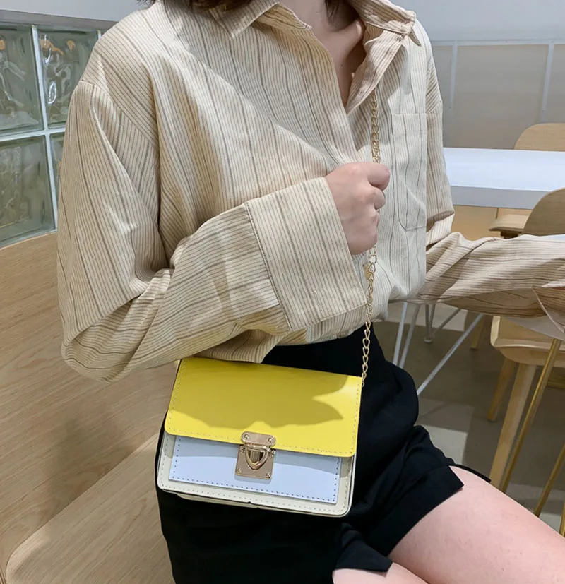 Mara's Dream Women's New Zipper Small Square Bag Korean Version Of The Tide Contrast Color Slanting Shoulder Bag Chain Bag