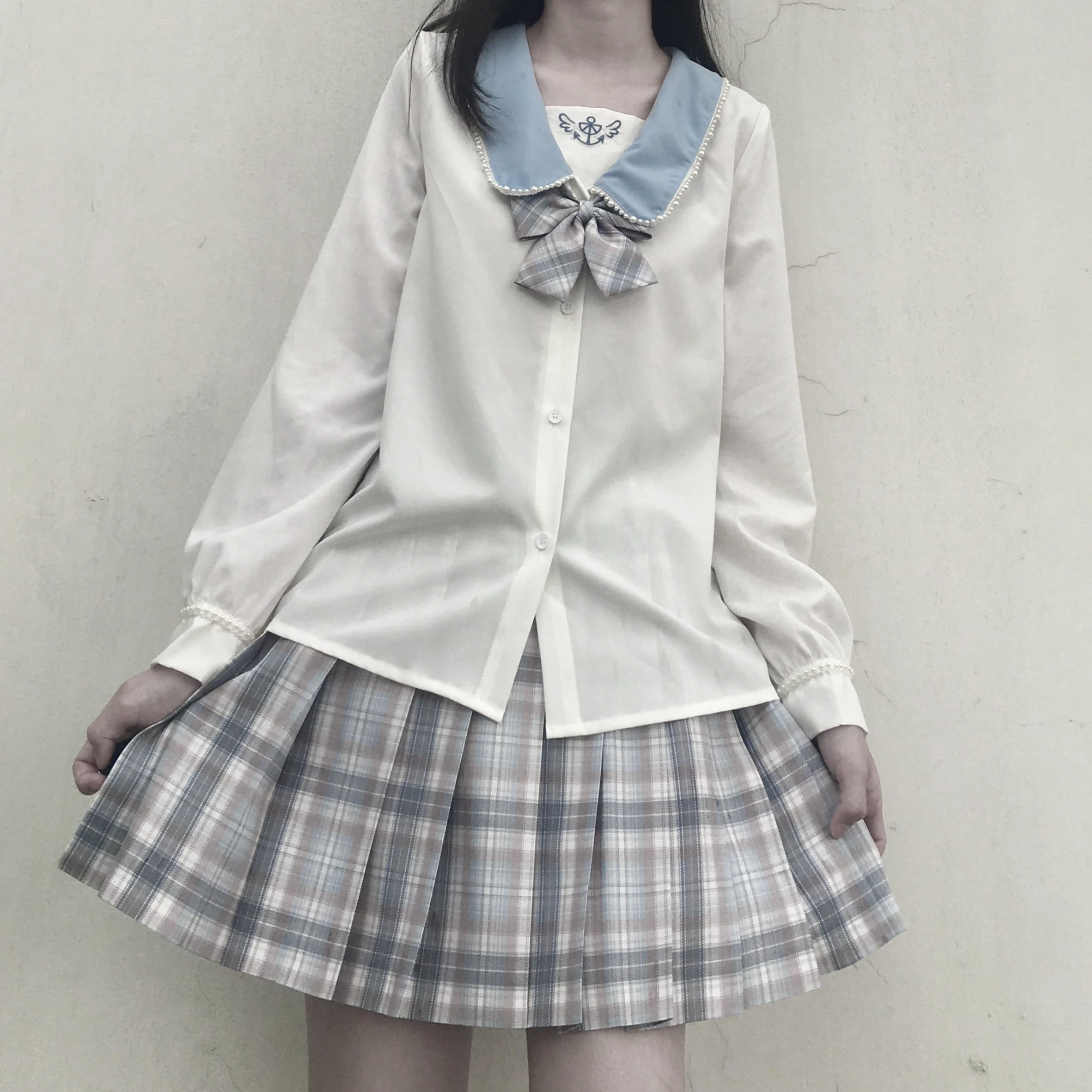 

Japanese School Uniforms Sailor Collar Shirts JK Uniform Tops White Embroidery Long Sleeve Blouses Polo Shirt Clothes for Women