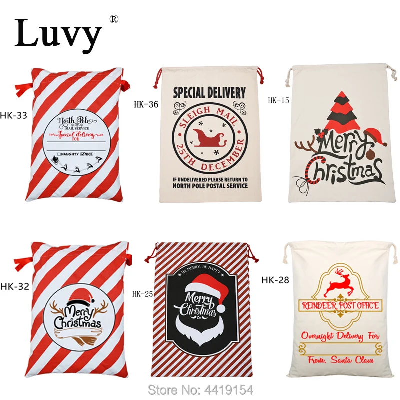 

Wholesale Christmas Kids Gifts 100pcs/lot Personalized Santa Sack Candy Gift Bag Red Stripe Drawstring Christmas Sacks Large