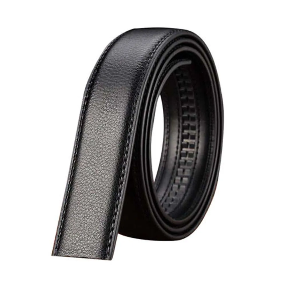 Luxury Men's Leather Automatic Ribbon Waist Strap Belt Without Buckle Black