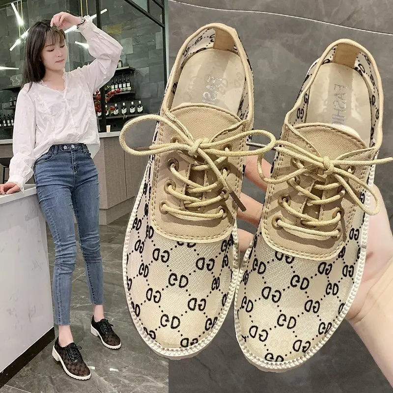 

2020 summer new mesh breathable comfortable low-heeled casual shoes female lace-up flat student shoes