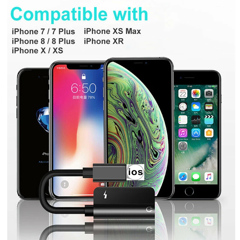 4в1 Aux аудио конвертер адаптер для iPhone Xs Max Xr X 8 7 Plus Dual Lightning Кабель для подключения наушников конвертер