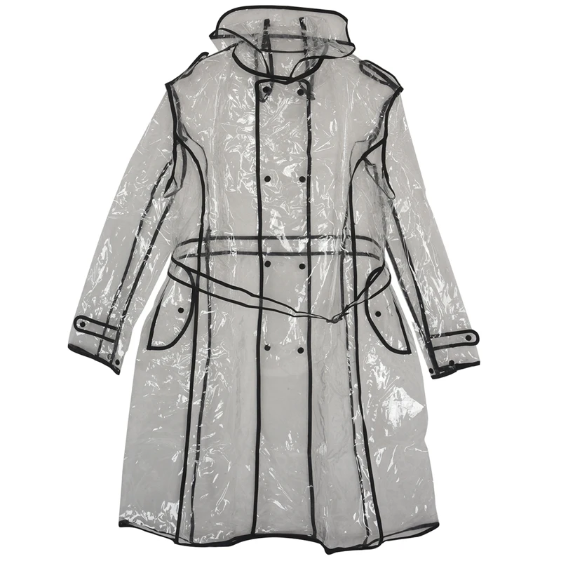 Transparent Ladies Long Raincoat Women'S Belt Waterproof Travel Windbreaker Eva | Дом и сад