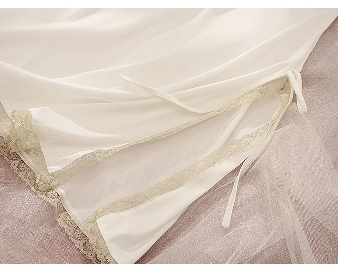 CINOON Sexy Nightdress For Women V-neck Sleeveless Pajamas Lace Silk Nightwear Strappy Sleepwear Comfortable Nightskirt Suit (17)