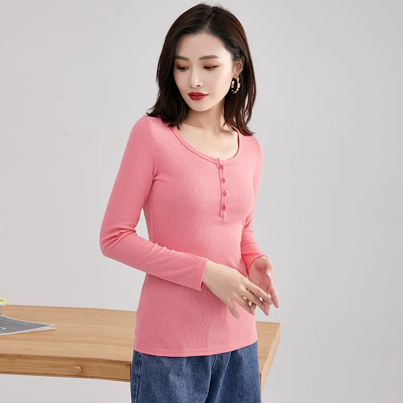 

2020 New Autumn Winter Women Cotton Long Sleeve Tshirts Fashion High Quality Ladies Slim Tshirts