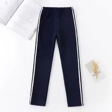 Леггинсы для девочек, брюки с высокой талией в Вертикальную Полоску из чистого хлопка, верхняя одежда, осень-зима, ультра-стрейч, корейский стиль