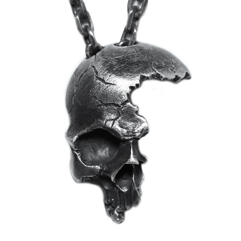 

Vintage Skull Pendant Necklace Motorcycle Party Gothic Broken Mask Necklace Steampunk Hip Hop Chain Male Jewelry Accessories