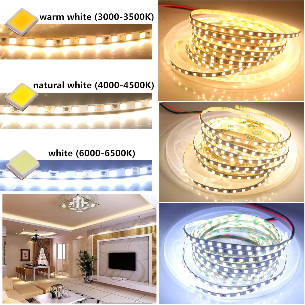 12V LED Strip 4mm Narrow Width 2835 120LEDs/m Flexible Tape LED Rope Ribbon Light Warm 3000K/White 6000K/Natural White 4000K 5m