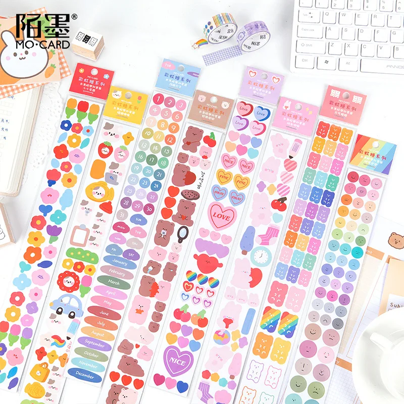 Washi-Adhesivos de cinta adhesiva de arcoíris de caramelo, bonitos, de ensueño, flor de oso, para álbum de recortes, papelería, tira de cinta larga decorativa