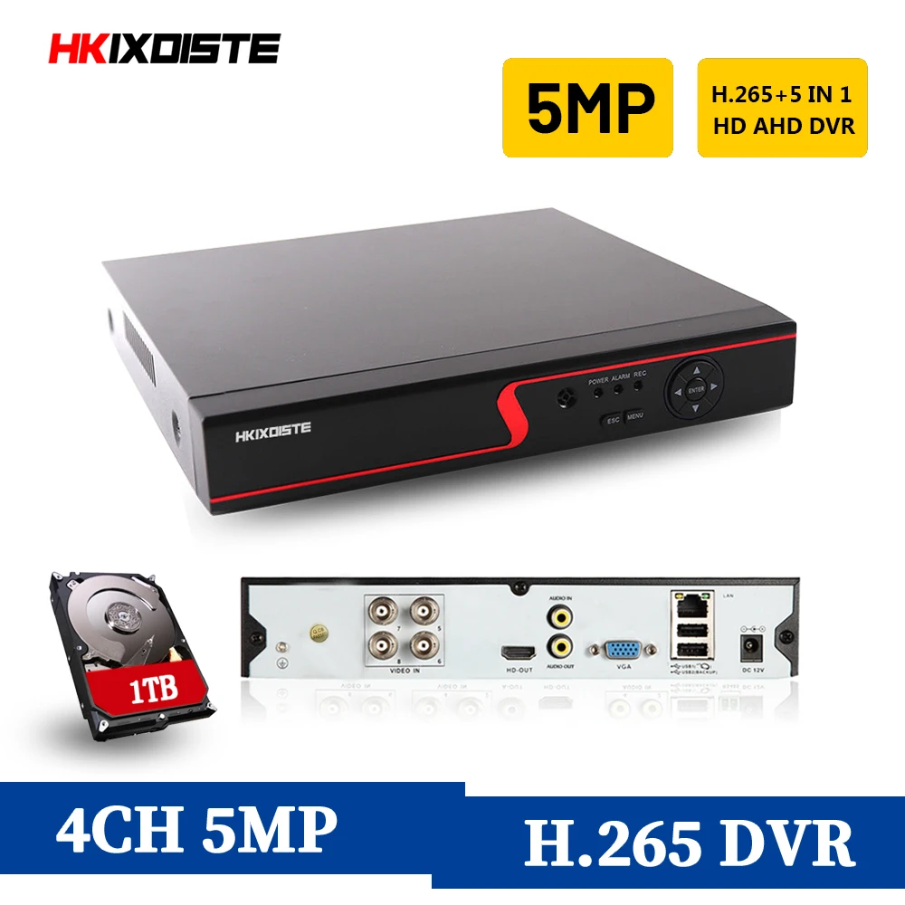 HKIXDISTE 5 в 1 DVR NVR HVR 4ch поддержка AHD CVI TVI CVBS ip камера 4 канала 4MP CTV система безопасности