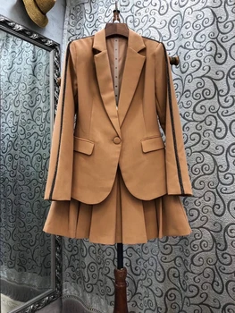 

2020 New Style for Autumn and Winter Women's Lapel Symmetrical Pocket Long Sleeve Suit + A- line Skirt Set 907