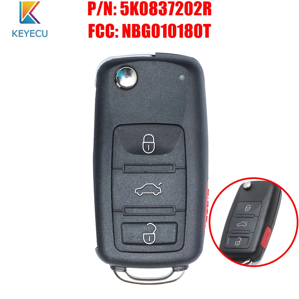 Car Remote Key Keyecu NBG010180T 5K0837202R Remote Key 3+1 Buttons 315MHz ID48 for Volkswagen VW Golf Eos GTI Jetta Passat Touareg Tiguan CC