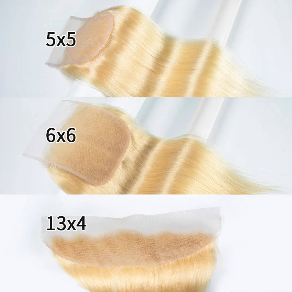 Extensiones de pelo brasileñas con encaje Frontal, accesorio capilar liso con cierre de encaje de 18, 20 pulgadas, 6x6, 5x5, solo cabello humano virgen 100%, 613