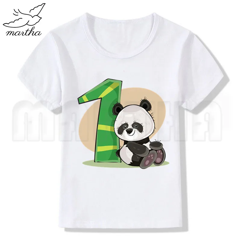 Белая футболка на день рождения с изображением панды и цифрами от 1 до 9 лет футболка с забавным принтом Одежда для девочек-подростков белые футболки с круглым вырезом и короткими рукавами для мальчиков