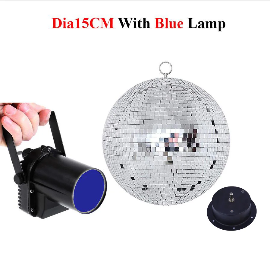 Thrisdar Dia20CM 25 см 30 см вращающийся стеклянный диско-зеркальный шар с мотором+ 5 Вт точечная лампа вечерние свадебные подвесные диско-шаровые огни - Цвет: 15CM With Blue Lamp