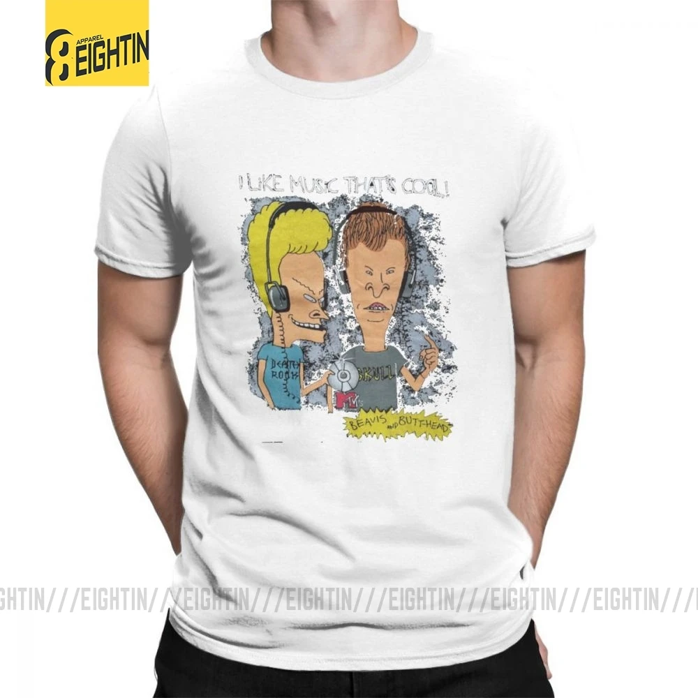 Beavis And Butthead футболки из хлопка с коротким рукавом футболки Awesome MensT модные футболки с круглым вырезом Большие размеры забавные - Цвет: Белый