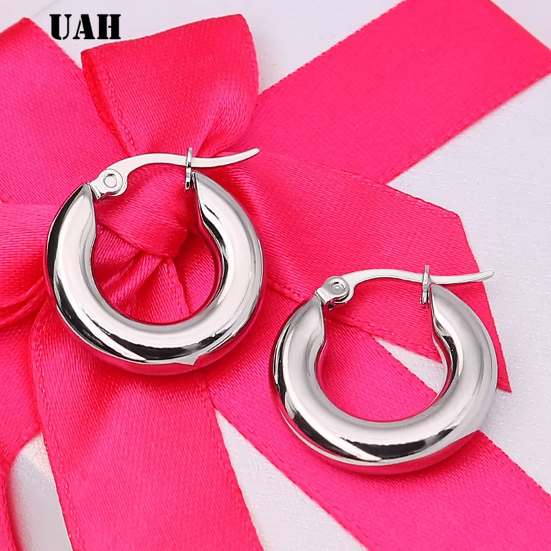UAH Two-color Gold color Women Gift Sale Fashion Jewelry Stainless Steel Wives Round Fancy Hoop Earrings