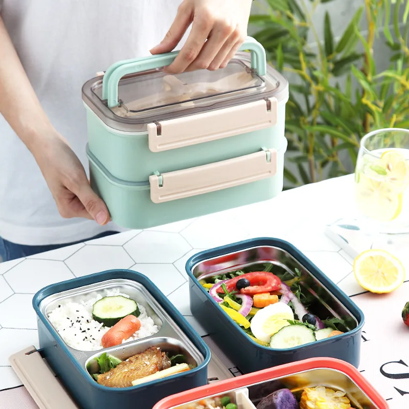 Lunch Box termico a doppio strato in acciaio inossidabile con stoviglie Bento  Box portatile organizzatore da cucina contenitore per alimenti sigillato -  AliExpress