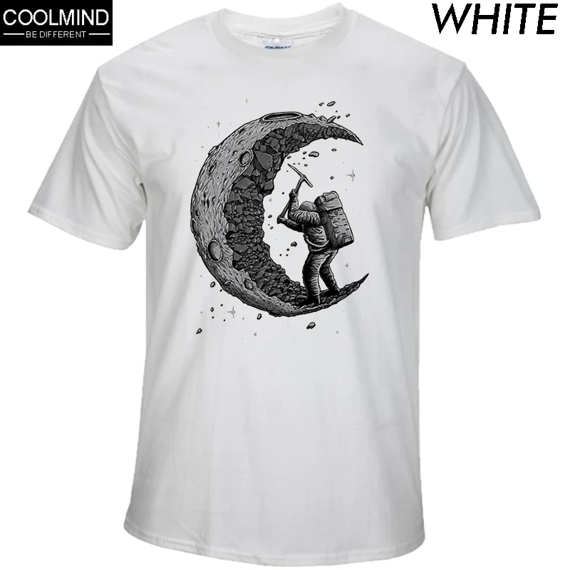Tops Men T-Shirt Cool Moon-Print Male Fashion 100%Cotton O-Neck Digging The Mens
