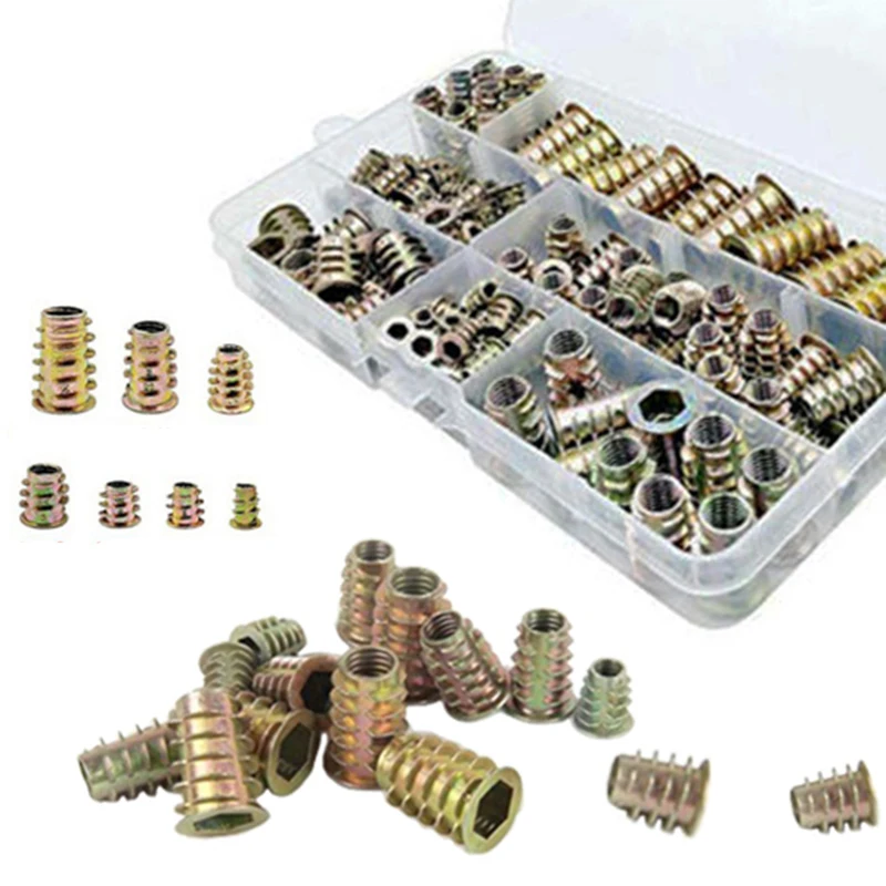 

100Pcs Iron Galvanized Insert Wood Nut Hex Drive Head Furniture Nut Fittings