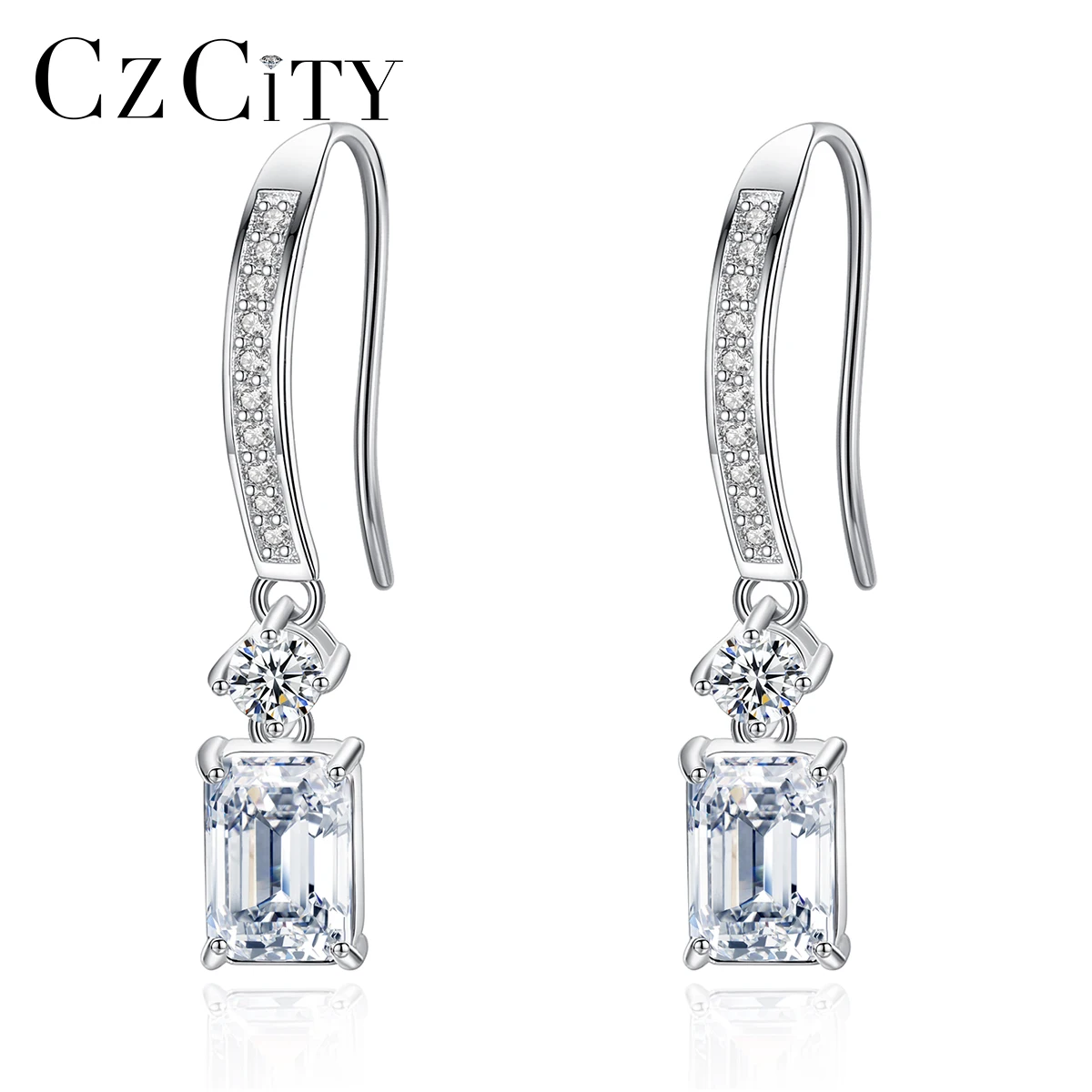 Orecchini a cerchio quadrati in argento sterling CZ per donne Accessori di tendenza per ganci per le orecchie di fidanzamento di nozze pregiati_voghion.com