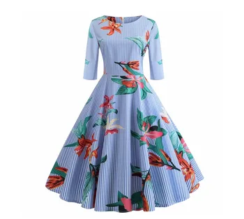 

New Women Autumn Dress Women Half Sleeve Print Dress Elegant Vintage Party Dress Women Casual Work A-line Christmas Dress