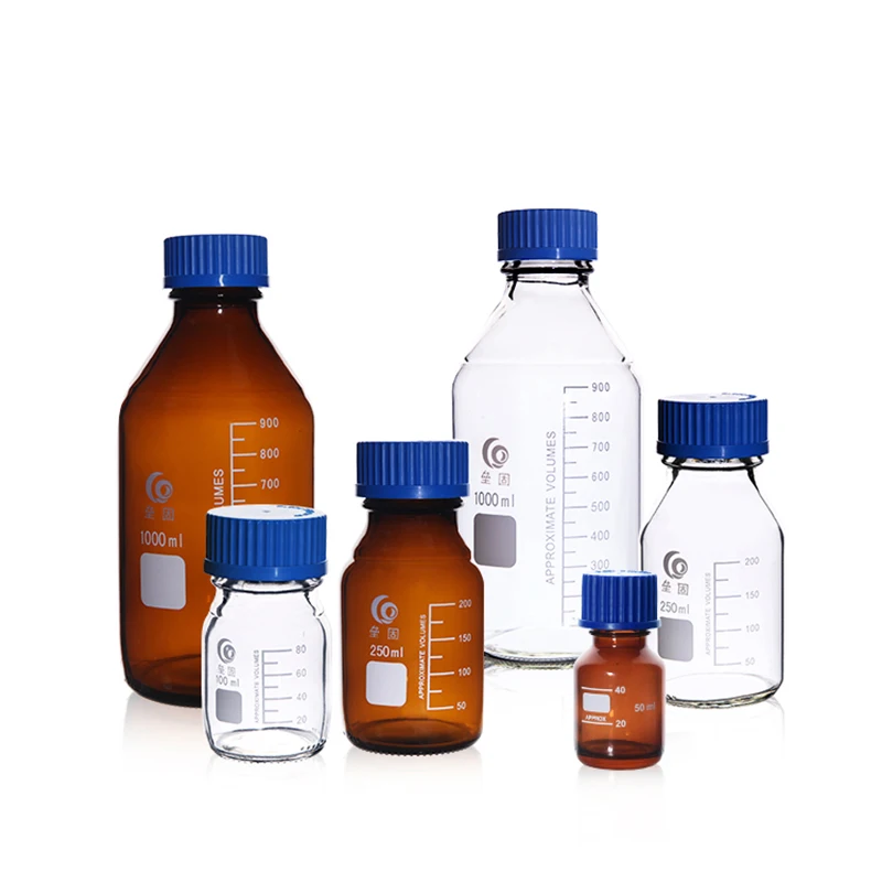 

25ml to 2000ml Lab Transparent/Brown Blue cap bottle Screw cap Reagent bottle Sealed bottle Glass Laboratory Sample Bottle