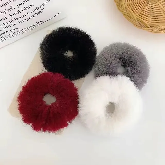 4pcs/set Korea Style New Items 2021 for Women Brand Head Jewelry Kawaii Plush Soft Girl Wholesale Lots Elastic Solid Hair Loop 2