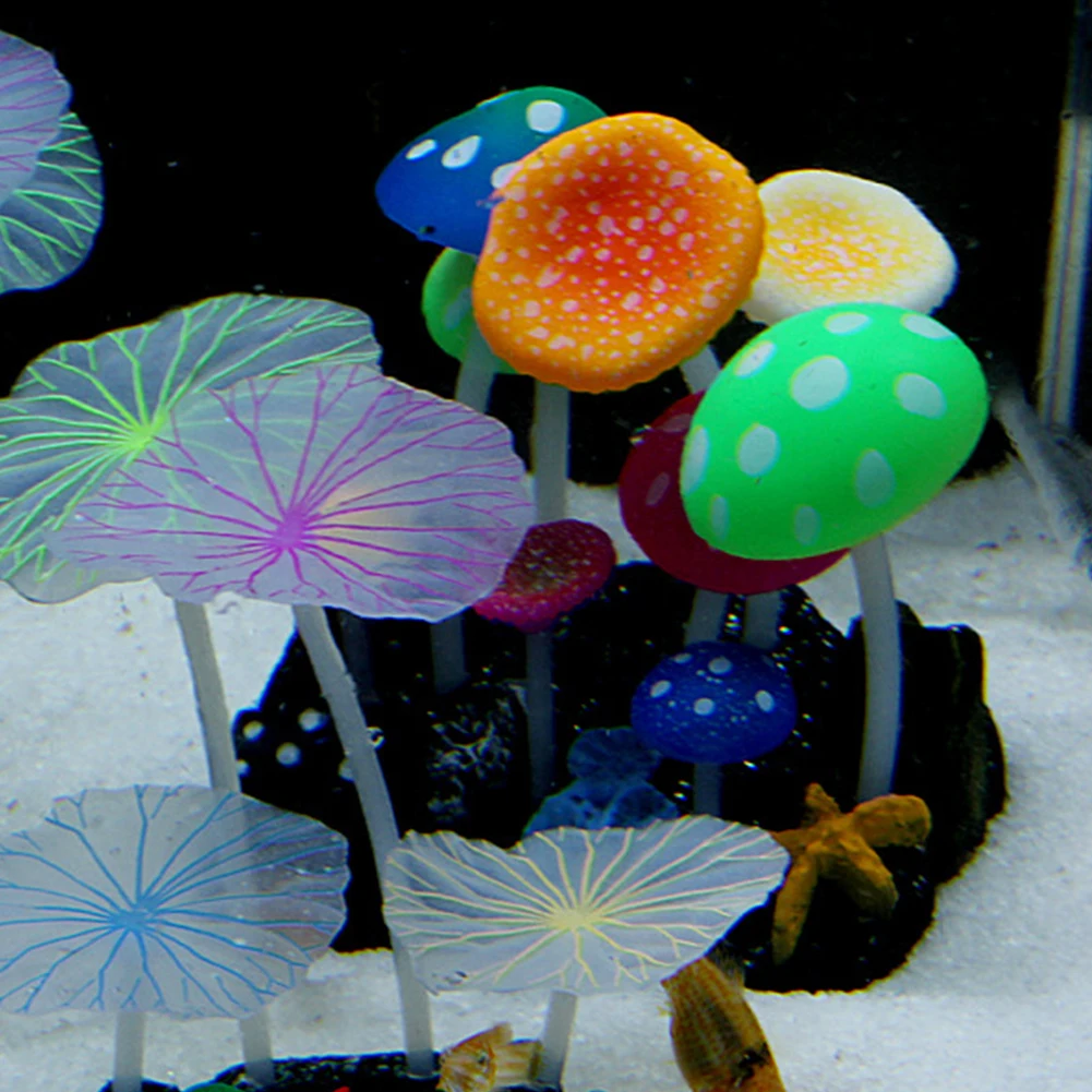 Аквариум силиконовый светящийся гриб лист украшение аквариум зеленые растения водная трава орнамент растение случайный цвет