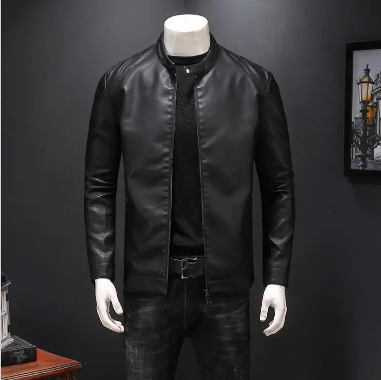 Новые осенние куртки и пальто Мужская куртка из искусственной кожи для мужчин модные жакеты En Cuero Casaco Masculino Повседневная одежда на молнии - Цвет: Черный