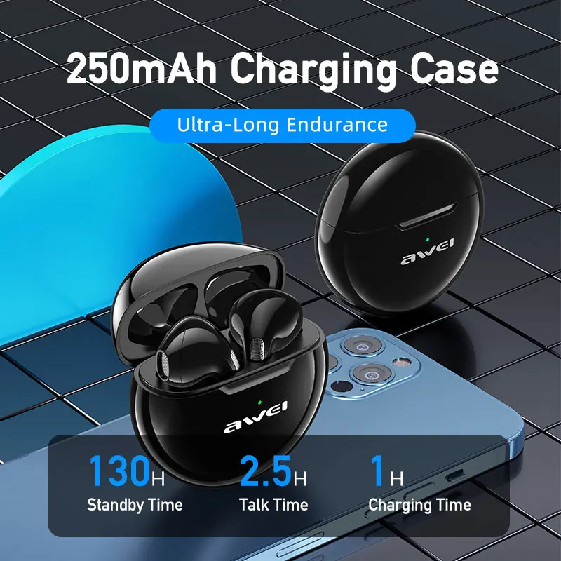 AWEI T17 TWS Wireless Earbuds Bluetooth Headset Gaming Half in Ear Type-C Charging Case With Microphone Universal For All Phones