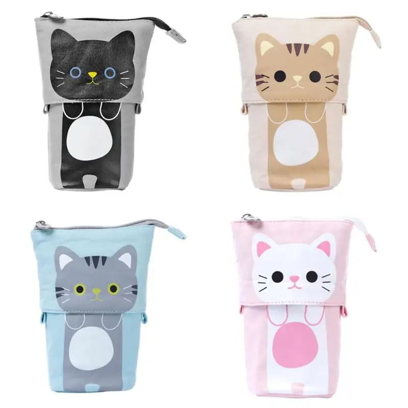 Canvas Candy Color Pencil Case Cat Pattern Student Office Stationery Wallet Bag Novelty Beautiful Fashionable and Lovely|Pencil Bags| - AliExpress