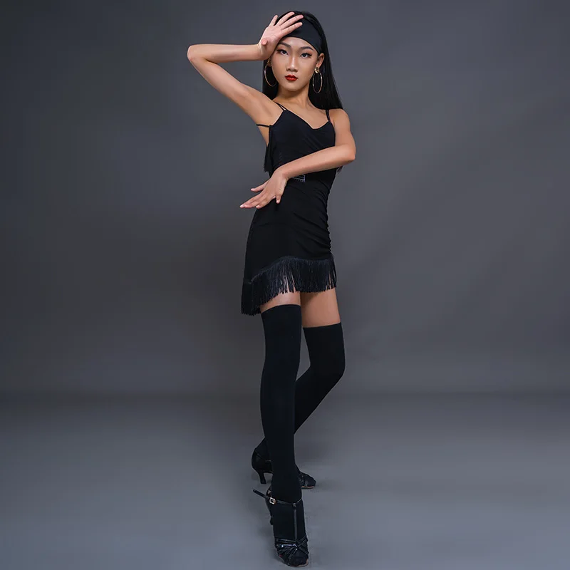 女の子のためのセクシーなラテンダンスドレス,裸の背中の黒いヒョウ柄