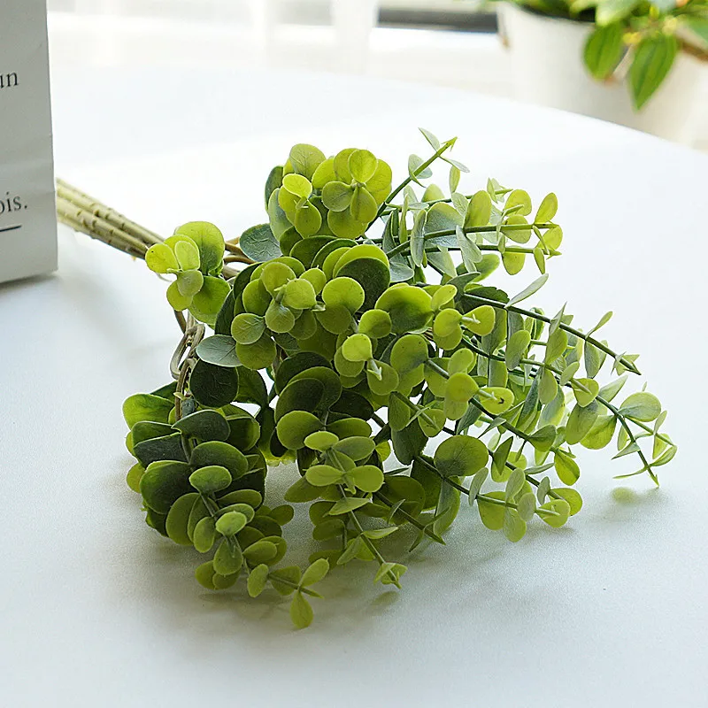 Green 6 шт./набор, искусственные листья, ветви растений, Ретро зеленый шелк, лист эвкалипта для дома, свадьбы, Декор, растения, искусственное украшение комнаты - Цвет: Green
